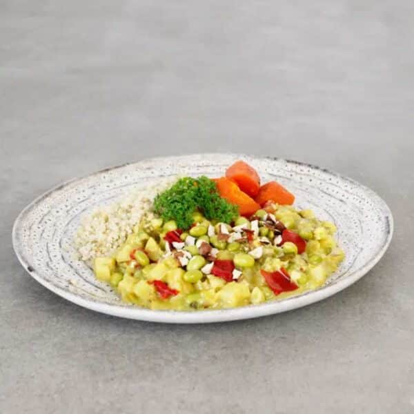 Karrygryde med quinoa og mandeldrys