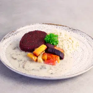 Rødbedebøf med ingefærsauce og ris/quinoa