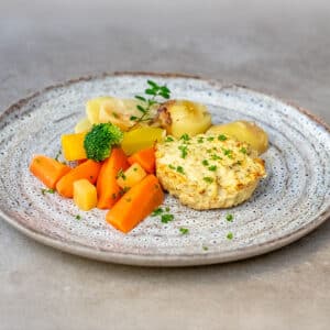Kyllingemuffin med flødekartofler og grønsager